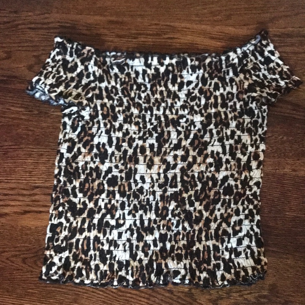 Eye Candy Super Stretchy Cheetah Print Crop Top Shirt Cold Off The Shoulder Top